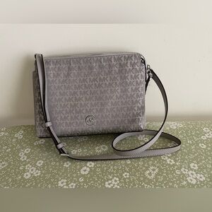 Michael Kors Jet Set Medium Logo Woven Pouchette Crossbody 
Gray Silver